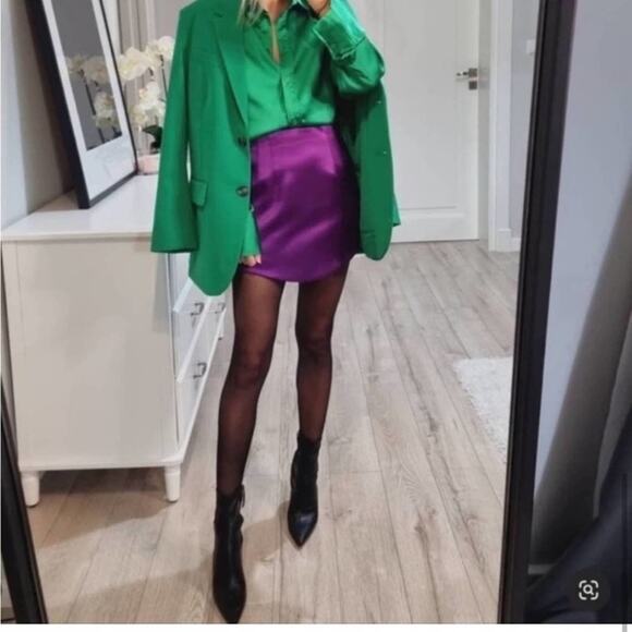 Zara Purple Satin Effect Mini Skirt Size Small - Picture 12 of 16